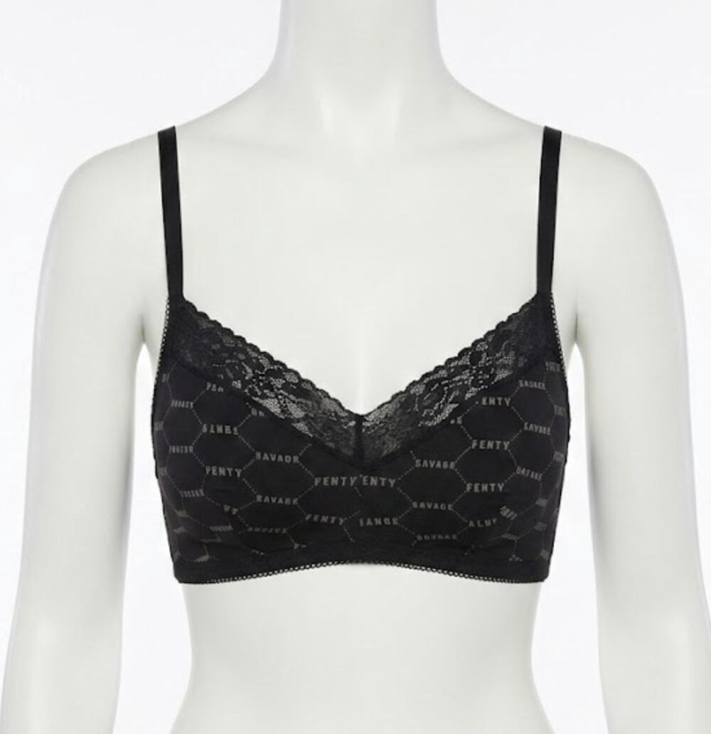 Savage X Fenty Cotton Bra Plus 1X Black Bralette Wireless Unlined Lace Logo